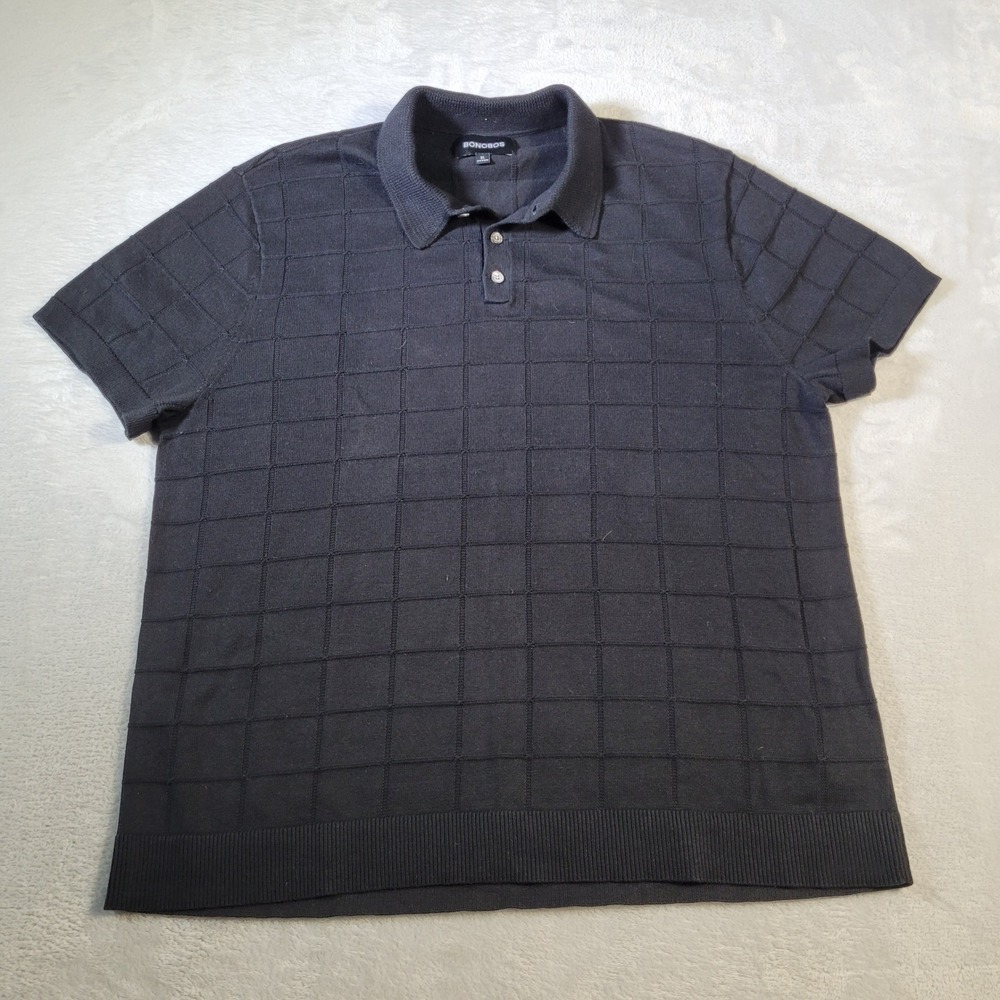 Bonobos Polo Shirt Mens XL Black Textured Grid Knit Short Sleeve Cotton